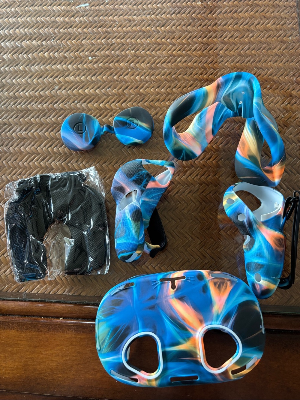 Meta Quest 3S Controller and Headset Skins - Blue Orange Swirl